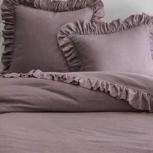 Pottery Barn New NIP Cal King Belgian Flax Linen Duvet + 4 Euro Shams Fig Purple
